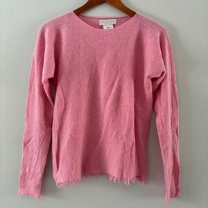 Bianco & Blu Pink Cashmere Wool Silk Blend Fringed Hem Sweater Made in Italy M